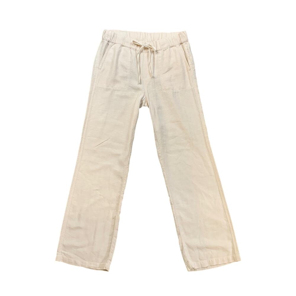 Caslon Pants Womens M Medium Cream Linen Blend Elastic Drawstring Relaxed Lounge